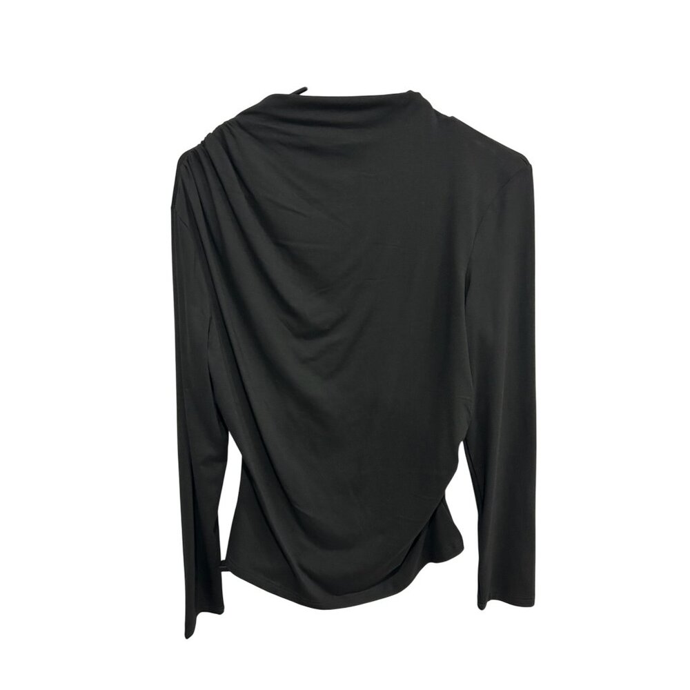 Zesica Black Long Sleeve Draped Ruched Knit Top Size L Preppy Chic Minimalist NW